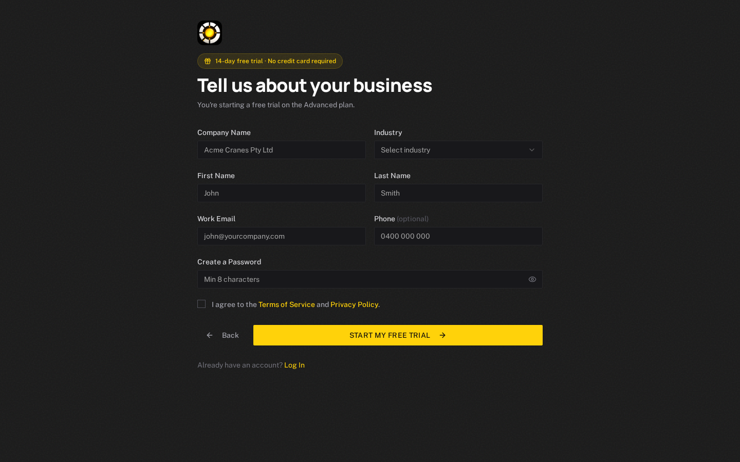 Business details form