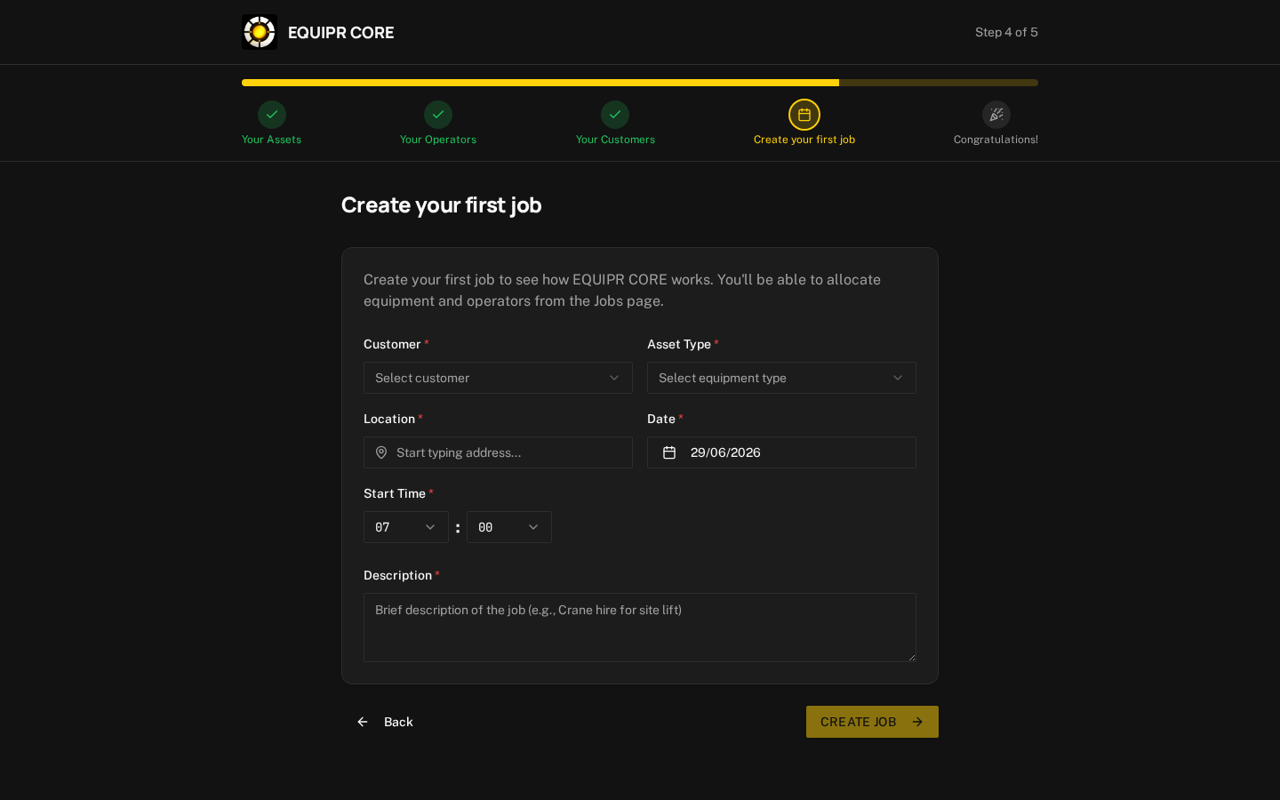 Onboarding — Create your first job