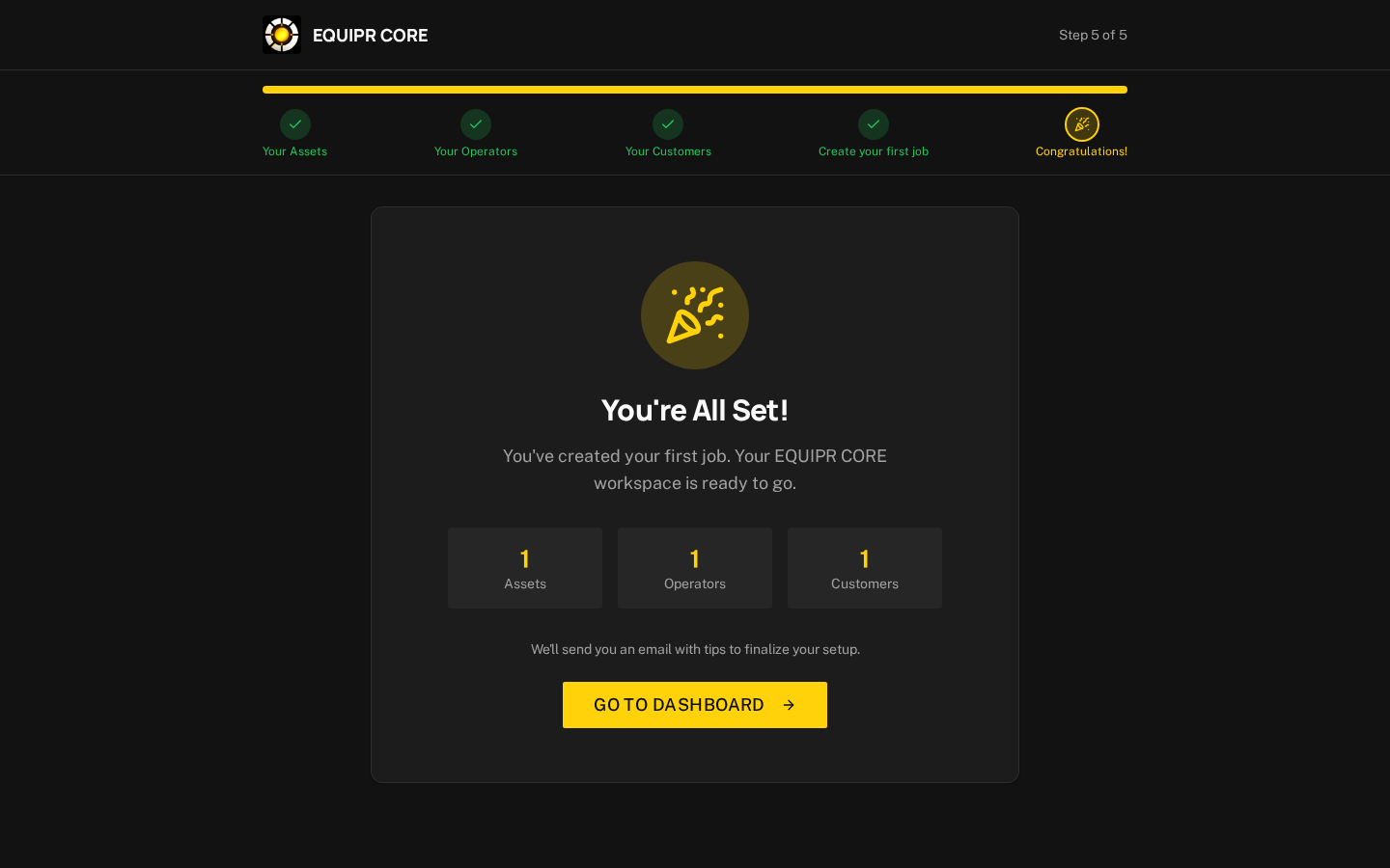 Onboarding — You're all set